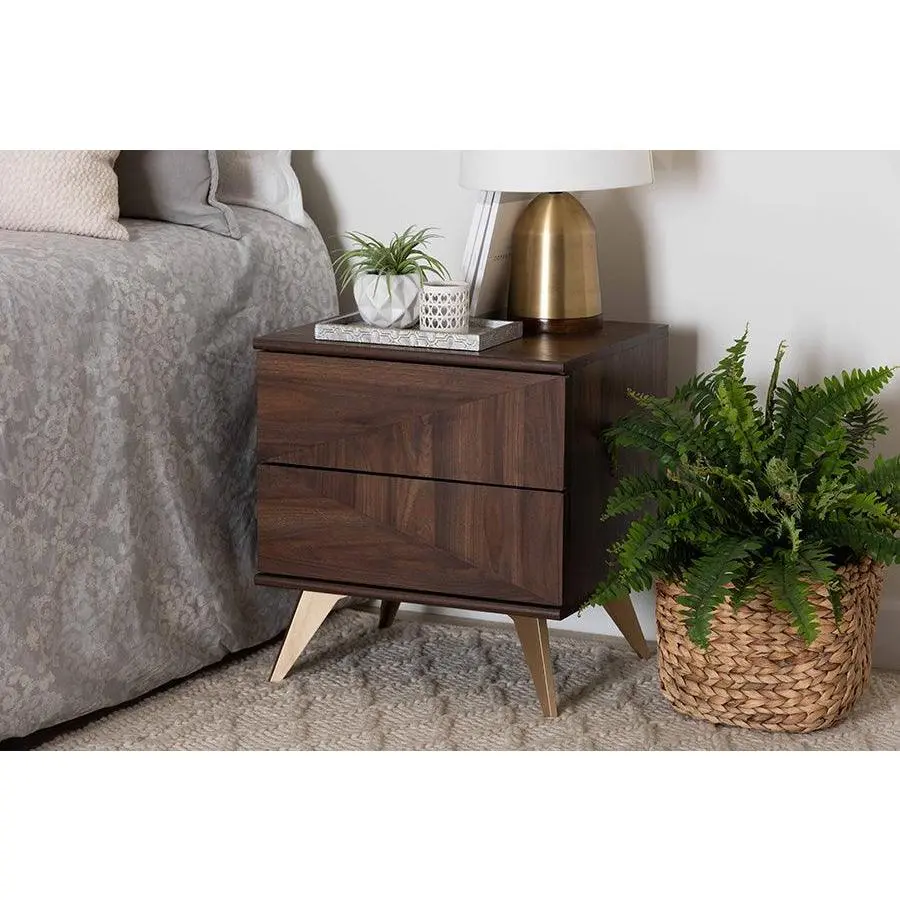 Graceland Mid-Century Modern Transitional Walnut Brown Finished Wood 2-Drawer Nightstand