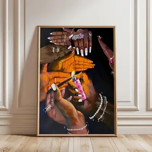 Black Girl Magic Hands Wall Art, Afro Nail Art Poster With Blunt Lighting Scene, Urban Culture Prints For Bedroom, Not Included Frame