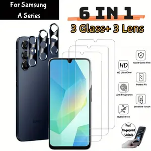 3+3 Pack HD Tempered Glass Protective Screen Protector & Camera Protector for Samsung Galaxy A05 A05s A06 A13 5G A14 5G A15 5G A16 5G A25 5G A26 5G A35 5G A36 5G A54 5G A55 5G A56 | 9H Tempered Glass Full Coverage | Anti-Fingerprint&Bubble-Free