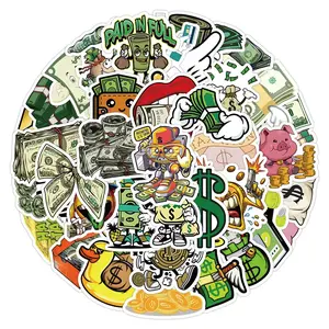 50 pcs cartoon money graffiti stickers for notebooks, phones, and water bottles