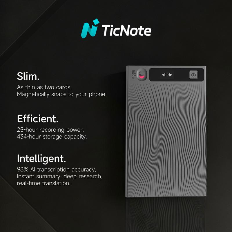 Mobvoi TicNote Agentic AI Notetaker Translator Voice Recorder 64GB Memory Note Recorder 120+ languages with Speaker ID Real-time Transcription and Translation AI Podcast Deep Research Content Creation for Phone Call Lectures Meetings Interviews