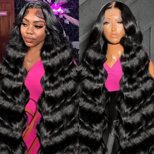 Bling Hair 36 Inch Body Wave 13x4 13x6 HD Lace Front Human Hair Wigs Body Wave 180% Density Brazilian Long Wavy Wig for Black Women Natural Color Natural Hairline with Baby Hair