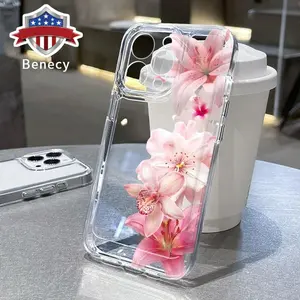 Blush Floral Symphony TPU Pattern Phone Case for iPhone 17 15 16 14 Pro Max 13 12 11 XR XS Plus Non-Yellowing Clear Crystal Drop-proof Protection Slim Silicone Cover Cellphone Protective Smartphone Casing