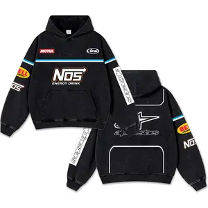 Retro NOS Energy Racing Washed Hoodie MotorGP World Champion Enthusiast Apparel Streetwear Racing Team Super Motorsports Clothing Motobike Riders Supermotor Off-Road Dirt Bike Fan Gear Cotton For Motor Fan