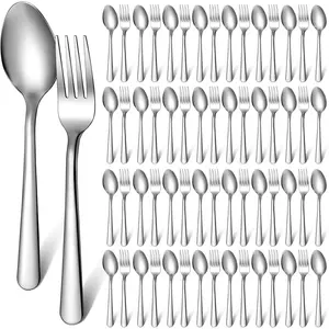 100 count Forks and Spoons Silverware Set Bulk Stainless Steel Flatware Cutlery Set 6.7'' Kitchen Utensils for  Restaurant 50 Dinner Fork, 50 Teaspoon, Mirror Polished, Dishwasher Safe
