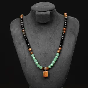 Money Attraction Necklace With GreenAventurine& Tiger Eye Pendant Healing Crystal Stone, Anniversary, Vacation &Theme Parties Jewelry Charms Abundance Crystal bracelet, Long Chain, Sweater chain, Ideal Gift Jewelry for Men and Women
