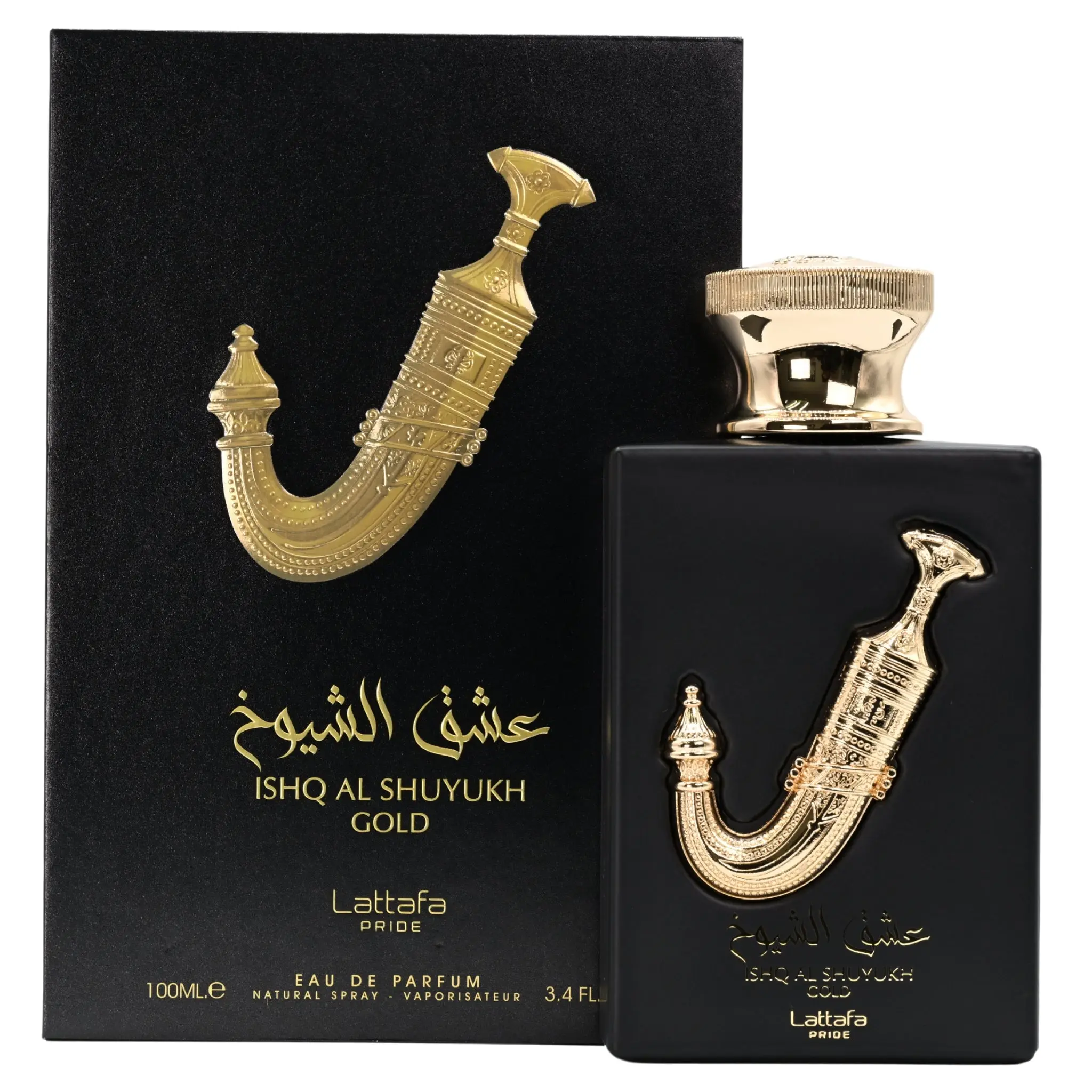 Lattafa Ishq Al Shuyukh Gold Unisex EDP Perfume - 3.4 fl oz, Caramel Top Notes, Saffron Vanilla Base Notes, Sweet Amber Musk Fragrance, Musk Unisex Fragrance, Luxurious Plush Depth, New Box