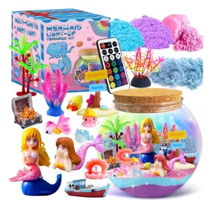 Mermaid Terrarium Kit for Girls, LED Night Light Terrarium with Remote Control, Educational Arts & Crafts Sea Creatures Aquarium