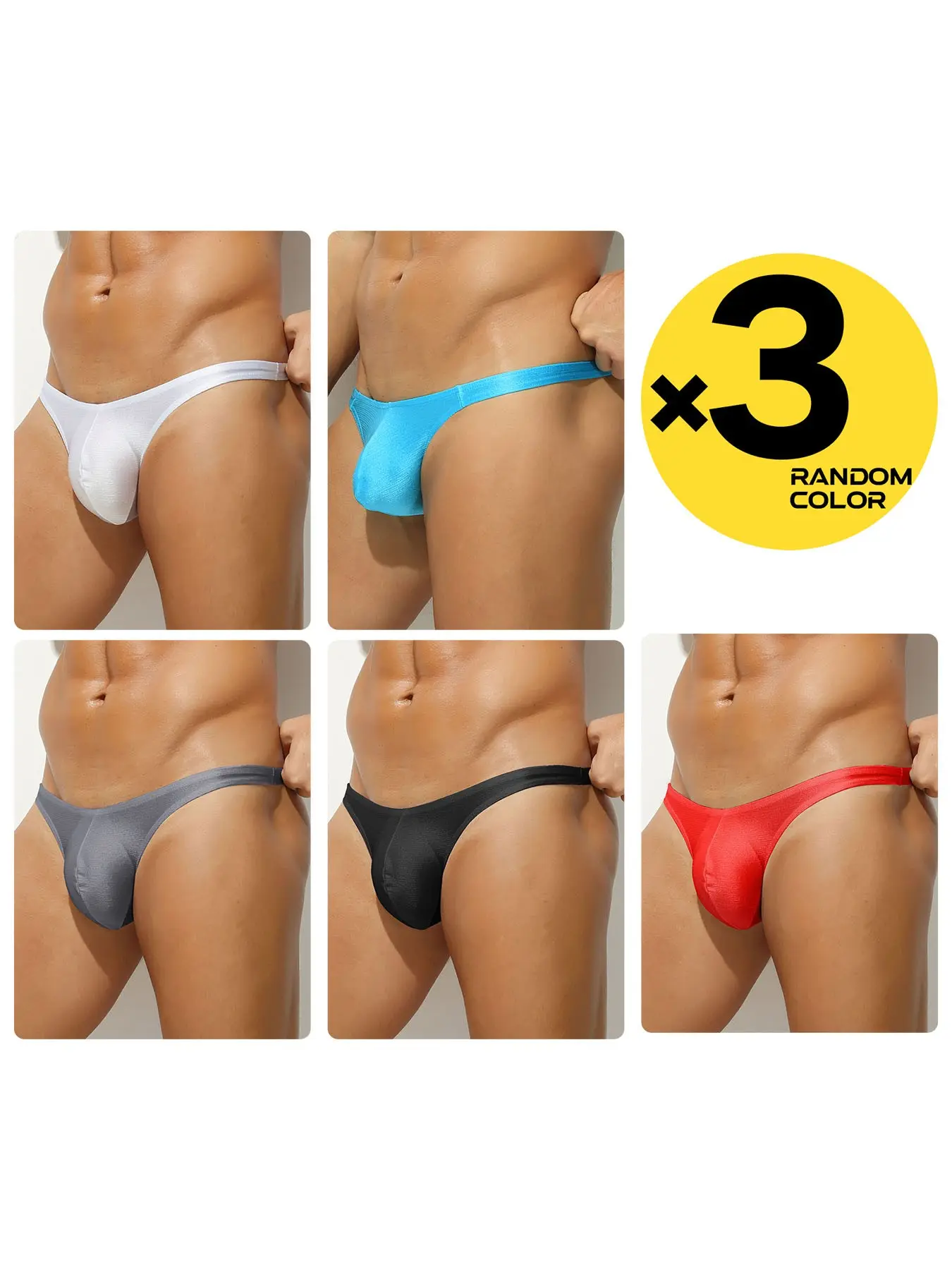 2/3/4 Pcs Random Color Men's Solid Plain Breathable Underwear Briefs, Narrow Edge Bikini Style, Back Hip-lifting, Smooth & Breathable, For Sports & Fitness