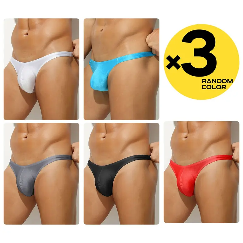 2/3/4 Pcs Random Color Men's Solid Plain Breathable Underwear Briefs, Narrow Edge Bikini Style, Back Hip-lifting, Smooth & Breathable, For Sports & Fitness