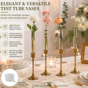 Glass Bud Vase for Flowers, 5.9 in Clear Skinny Vase with Silicon Grips for 22mm Taper Candle Holders, Minimalist Floral Bud Vase for Home Table Centerpieces, Bridal Wedding Gift