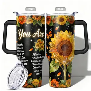 1pc Stainless Steel Cup 40oz/30oz/22oz/20oz/14oz Water Bottle,Funny Design With Sunflower Butterfly Pattern Double-layer insulation Vacuum Insulated Tumbler Leakproof Large Capacity, Needed for Gym, Hiking, Travel Ideal Birthday Christma