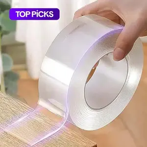 Double-Sided Strong Tape, Nano Transparent Multi-Purpose Adhesive, Strong Adhesion, Home Office Use, 0.81 Inch Wide, 196/118 Inch Long, Removable Magic Tape