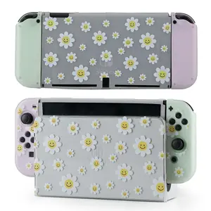 Protective Case for  OLED,  Cover Shell Compatible with   OLED Dockable Case Cozy Accessory Full Protection for Controller & Joy con-White Daisy Floral