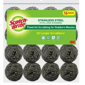 Scotch-Brite Stainless Steel Extra Large Scrubbers 16 Pack Powerful Scrubbing for Stubborn Messes 2X Larger Scrubbers
