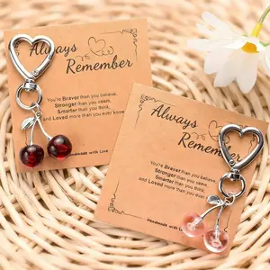1pc Pink Or Red Cherry Keychain With Pocket Hug, Cute Cherry , Thank You Card, Fruit Keyring Gift For Friends, Teachers, Loved Ones, Keychain For Bags