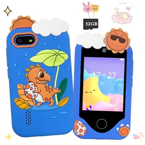 Kids' Dinosaur Touchscreen Phone Toy, Drawing & Counting Functions, Dual Camera for Selfie Stickers, 32GB Card Included