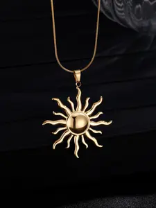 Stainless Steel Sun Pendant Necklace, Fashionable Chain, Elegant Rhinestone Design, Perfect for Daily Wear, Statement Necklace