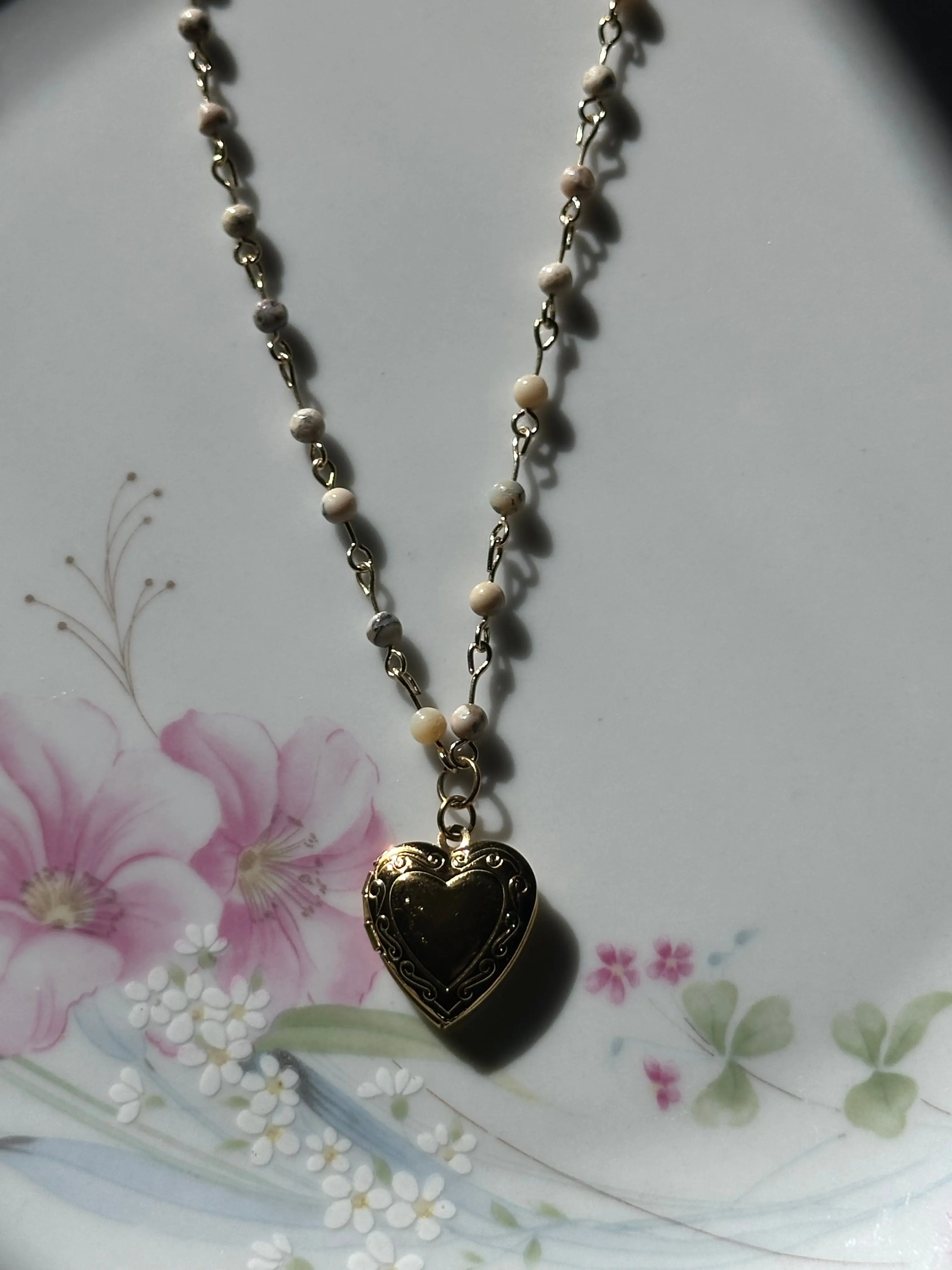 White Opal Beaded Locket Necklace