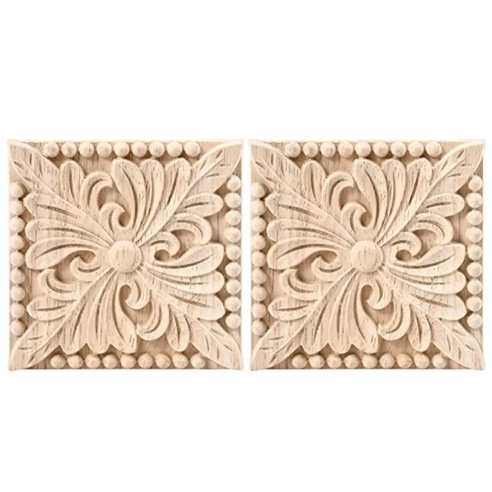 2-Pack European-Style Unpainted Wooden Appliques Onlays - 10x10cm (3.94x3.94in) Square Transparent Engraving Decor, Beautiful and Elegant Easy-to-Dye DIY Blocks, Strong European Style Household Furniture Accessories for Doors, Cabinets