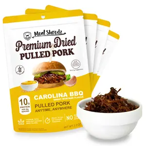 Meat Shredz - Premium Dried Pulled Pork (Carolina BBQ - Sweet Mustard, 4 Pack) | Gluten Free | High Protein & Low Sugar | Bacon Bits | Dehydrated Backpacking & Camping Food | Shredded, Dried Jerky Chew Snack