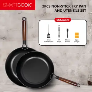 SmartCook 10",12 "Non-Stick Frying Pan and Utensils Set, Wok Pan, Sauté Pan, Chefs Pan, Non-Stick Skillet Pan for Cooking,  Foodi , Perfect for Stove-Tops, Non Toxic Cookware Set, Bakelite Handle pots and Metal Silicone Nonstick Wood
