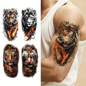 4pcs Colorful Lion And Tiger Waterproof Temporary Tattoo Stickers, Durable And Easy To Use, Simulating Non Reflective Male And Female Fake Tattoos, Suitable For Body Decorations On Arms And Legs, Suitable For Holiday Parties And Vacations
