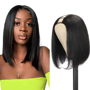 UDesire U Part Human Hair Wig Straight Bob Wig Human Hair For Black Women 10 inch Brazilian Remy Hair Clip in U Part Wig Hair Extensions Natural Black Color