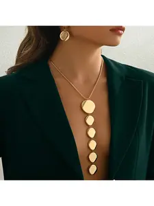European and American cross-border exaggerated fashion irregular geometric pendant necklace and earring set Y-shaped chain collarbone jewelry set Matching jewelry set Maximalist Jewelry