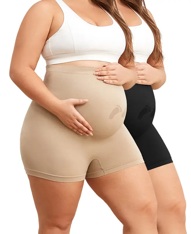 Y25D Pack of 2 Maternity Shapewear for Women Seamless Maternity Underwear Under Dress Over Bump Pregnancy Shorts High Waist Panties Belly Support Seam