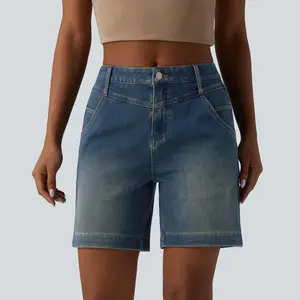 Halara Flex Mid Rise Rolled Hem Washed Denim Casual Baggy Shorts with Pockets