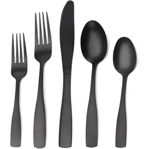 Matte Black Silverware Set, Satin Finish 20-Piece Stainless Steel Flatware set, Tableware Cutlery Set Service for 4, Utensils for Kitchens, Dishwasher Safe
