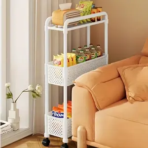 Space-Saving 5.12 Inch Narrow Storage Cabinet Organiser, 3 Layer Durable Plastic Rack with Wheels, Matte Design, Bathroom Kitchen Living Room