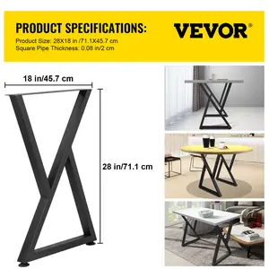 VEVOR Metal Table Legs, 28x18 inch Desk Legs, Set of 2, Heavy Duty Bench Legs, Z Shape Metal Furniture Legs, Wrought Iron Coffee Table Legs, Home DIY for Dining Table with Rubber Floor Protectors, Mat