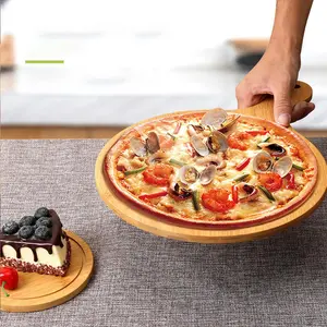 Wooden Pizza Board, Round Pizza Plate, Pizza Serving Tray, Baking Tray, Kitchen Baking Supplies, Kitchen Accessories