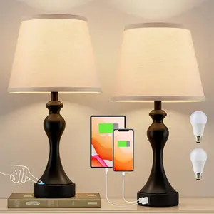 Touch Lamps for Nightstand - Bedside Lamps Set of 2, 3 Way Dimmable, USB C+A for Bedroom & End Tables (LED Bulbs Included)