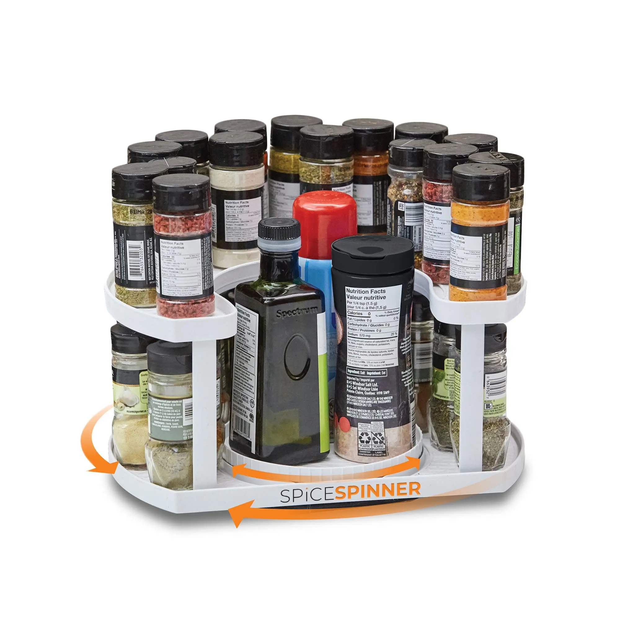 360° Rotating Lazy Susan Spice Rack Organizer, Spice Spinner Two-Tiered Spice Organizer,Multi-Layer Non-Slip Seasoning Storage Shelf, Space Saving Easy Reach Condiment Holder for Kitchen Countertop Cabinet Pantry Bathroom Makeup