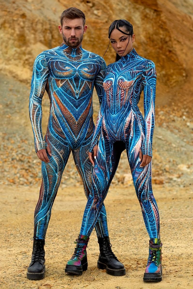 Shimmering Blue Rave Outfit, Attire for Festivals, Rave Apparel, Women'S Burning Man Bodysuit, Festival Bodysuit for Ladies, Women'S Rave Costume, Party Bodysuit, Halloween Outfits, Festival Performance Attire, Christmas Cost