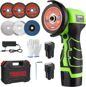 TEENO Cordless Angle Grinder 3 Inch, 19,500 RPM Mini Electric Angle Grinding Tool with 2 pcs 2000mAh Batteries and 6 Cutting Discs, 16.8V Handheld Grinder for Metal/Wood Cutting and Grinding