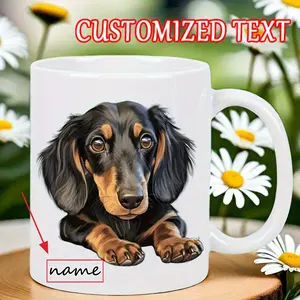 2026  Adorable Dachshund Puppy Mug - Featuring Expressive Brown Eyes, Perfect for Gatherings with Friends, Reusable And High-Quality, Hand Wash Only, Customizable Text, an Ideal Gift for Family, Durable for Hot/Cold Beverages, Suitable for Cold Drinks