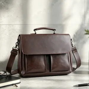 Men’s retro-style laptop bag/briefcase—classic men’s briefcase that holds documents, notebooks, and a laptop; can be carried by hand, worn on one shoulder, or crossbody. Simple, stylish design for everyday commuting and short trips; suitable for office we