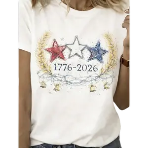 Elegant Women's Shirt, Crew Neck Short-sleeve Casual Top, Nature-inspired Design, Comfortable, Simple, Elegant, Stylish Top Suitable for Commuting