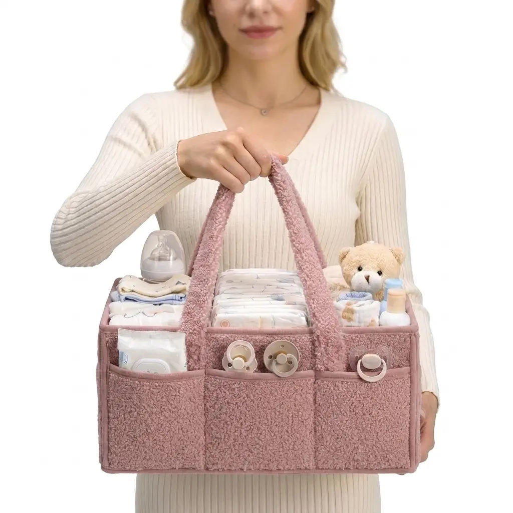 Multi-Purpose Portable Baby Diaper Caddy Organizer with Handle, Nursery & Car Storage Bin for Diapers Wipes, Newborn Baby Essentials, Ideal Gender Neutral Baby Shower Registry Gift