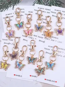 12PCS  Multi-color Small BUTTERFLY Keychain Set With 'HUG&LOVE' Pocket Hug Token, Used For Backpacks, Handbags And Car Key Decoration Accessories, For Anyone Who Needs Support And Affirmation. Fashion Commemorative Gift
