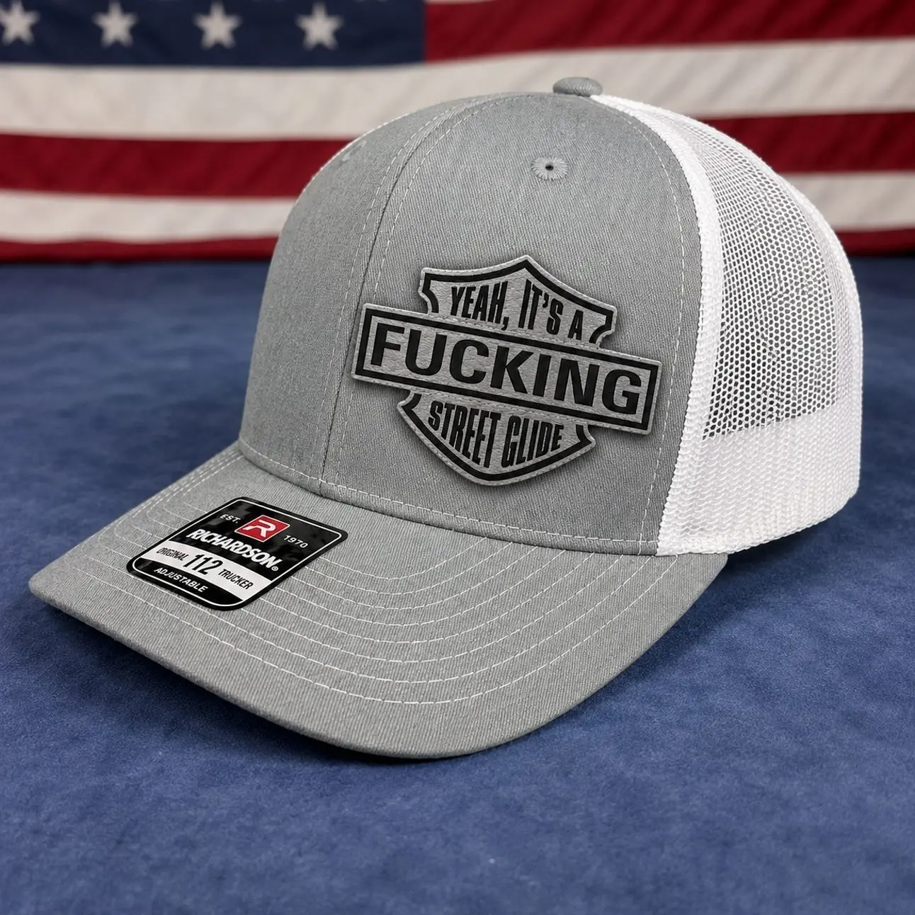 Yeah, It's a F*cking Street Glide Leather Patch Trucker Hat | Funny Biker Motorcycle Mesh Cap