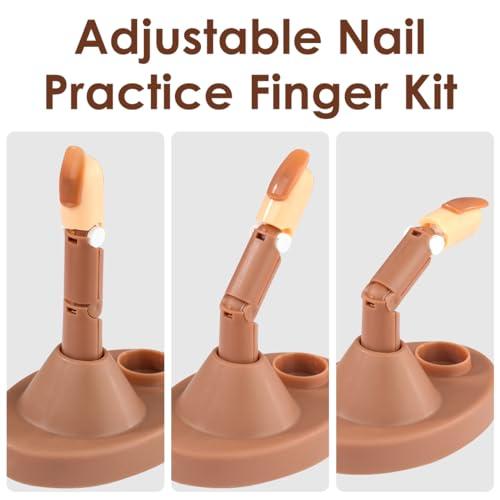 Acrylic Nail Practice Finger Kit with 1 Base Stand 3 Adjustable Fake Fingers 100 Brown Nail Tips for Beginner Nail Training