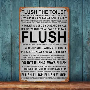 Funny Flush The Toilet Metal Aluminum Tin Sign Clean Toilet Restroom Warning Bathroom Wall Decor for Bedroom Bathroom Kitchen Bar Room Decoration 8x12 Inches