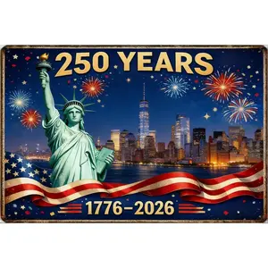 Patriotic 2D Flat Decorative Metal Sign 12x8 Inch 250 Years of America Bald Eagle Liberty Bell Perfect for Garage or Kitchen
