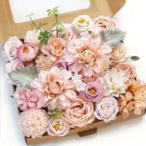 Pink Artificial Flower Box Set with Artificial Flowers for DIY Center Piece Cake Decoration, Wedding Bouquet, Boutique, Home Decoration, Valentine's Day Spring
