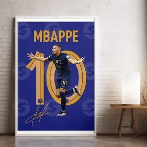 Football Stars Poster, Mbappe Soccer Wall Art Gift